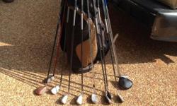 Golf set with bag.&nbsp; Clubs include: Cobra HS-9 driver; Cobra UFI 5-P irons; 7 wood; Callaway 4hybrid; putter and bag.