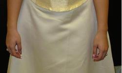 Gorgeous ivory and gold bridesmaid dress, would make a perfect wedding dress as well. Size 6 Never altered. Still has tags on it.