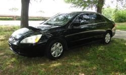 2003 HONDA ACCORD LX4S
&nbsp;
BLACK ON TAN INTERIOR GOOD CONDITION, RUNS GREAT.&nbsp; ALL OFFERS CONSIDERED.
HAMILTON MILL AREA.
LOADED 4 CYLINDER GREAT GAS MILEAGE. GREAT FIRST TIME CAR.
&nbsp;