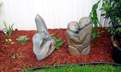 These are two hand carved shona stone sculptures from zimbabwe africa. I am willing to sell these seperate if you are only interested in one of them. One is called "the man waiting on rain" which would be $100, and the other is called "the lovers" and it
