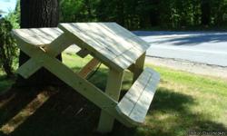 Handcrafted picnic tables, made to order. Select from 8' or 6' lengths. All tables are designed and hand built by a professional contractor to high quality standards and left unfinished for your personal touch. Tables are built to last and feature heavy
