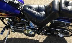 1998 Custom Softtail
Vans & Hines Pipes
Lots of chrome
Purplish Blue with Orange flames ("sperm" flames) Custom paint job from Boitnot
19,000 miles
Purple LED lights
Asking $9,500
&nbsp;
I have pics, just ask.
&nbsp;
&nbsp;
&nbsp;