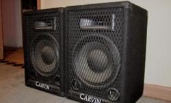 High Quality CARVIN 805, 200 WATT 8 Ohm PA SPEAKERS w/Horns, Metal Front Protection Grids,&nbsp; with Dual 1/4 Input Jacks for daisy chaining additional speakers. Great Condition, always stored inside a/c and they deliver awesome highs and bottom end. Top