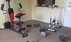 HEAVY DUTY WEIGHT MACHINE, CURLING BAR INCLUDES DUMBARS,PLUS EXERCISE BIKE,AND PUSH UP BARS.