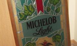Huge Stained glass Michelob Beer Sign, (front and back pictures see for colors) Sign is In really&nbsp; good shape, i don't see any cracks or damage to it. Somewhat heavy and has wire on the wooden frame for hanging or you could set it against something