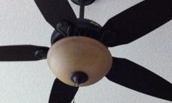 52" Hunter Ceiling Fan (Walnut colored blades). Installed less than a year ago. In excellant condition.