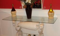 Off Whit Italian WINE Rack with Mirror and Glass top Table