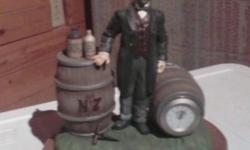 JACK DANIELS OLD NO. 7 BAR TOP FIGURE WITH WORKING CLOCK IN WHISKEY BBL. $90.00
