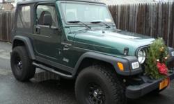 2000 Jeep Wrangler, Green 6 cyl. new 33 in. tires and black rims , Auto, A/C ,soft top only. new bushings. Salvage title and not actual miles 96,000. Runs and looks great !!! Sayville Truck Shop does all my work for the last 2 years and says the Jeep is