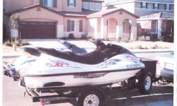 2 jet skis for sale on a double trailer. 1996 seadoo gsx, 2 seater, excellent condition, runs great, hits 6000 rpms ( about 45 mph) it has about 90 hrs. on it. also a 1999 yahama XL1200 3 seater. i bought it in 2008 and engine was all rebuilt. hits speeds