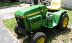 john deer model 210 lawn tractor has 10 hp. krowler ball berring engine 4 speed trans. with variac control . this tractor has a p.t.o , good tires ,cond. very good