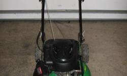 John Deere 21" mulching mower. Excellent condition. Can be rear bag, bag included but chute from mower to bag is missing. Part is available at dealer.