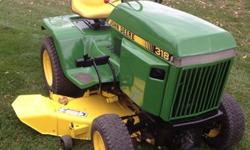 &nbsp;
For sale 318 John Deere, 1183 hrs was re rung at 600 hrs , very well maintained, just repainted from the ground up, dosent leak all over , dosent smoke , doesn't creep starts and runs good , 50 in deep dish deck in good shape with all covers, good