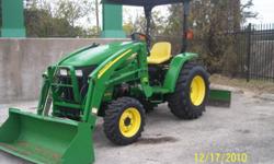 JUST LIKE NEW AND PRICED TO SELL QUICKLY AT A LOW PRICE OF $13,500.00 WITH ONLY 59 HOURS OF USAGE, 3203 MODEL, 4 WHEEL DRIVE 32 HORSEPOWER, FRONT LOADER WITH CANOPY AND 5 FT. REAR GRADE BLADE, DIESEL ENGINE. TRACTOR IS A PRIDE TO OWN, IN EXCELLENT