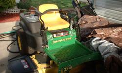 ZZ425 JOHN DEERE ZERO TURN MOWER 48 INCH CUTTING DECK, 23 HP BRIGGS N STRATTON ENGINE .THIS MOWER IS A 1 OWNER BOUGHT IN 2008 FROM ATLANTIC TRACTOR ONLY 294 HRS USED IN 3 YRS WITH ALL THE MAINTENANCE KEPT UP . THIS IS A VERY WELL TAKEN CARE OF MOWER , AND