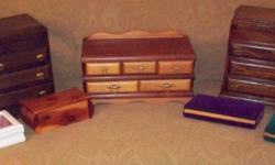 Beautiful Jewelry Boxes - Various Sizes and Styles: Some new & some Gently used. Some show slight wear. These jewelry boxes make Great Gifts. Great Value * Prices Reduced.
$35 Vintage Dark Wood with Red Lined Drawers-Top has full mirror: 11.5" H - 16.75"