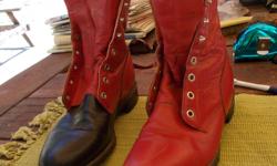 Justin Boots: Ropers, 6 1/2-B, 'Two-Toned', Rodeo, Terrific-Shape, Red-&-Black! ...Details: Steve / 650/747-0266 / Web-Site: www.AddictedMAN.com top, bright, win, ride, horse, rink, stable, dress, rope
