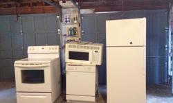 Whirpool Fridge, GE Dishwasher, Hotpoint Mircowave ( Wall Mount) Frigidare Electric Stove. All good condition