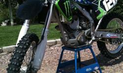 2004 KX 250F Renthal sprocket, ASV levers, Renthal bars, tires only been rode on a few times, motor has been rebuilt by South Valley Motorsports in Draper, Utah, valves have been adjusted in Fall 2013, Monster graphics, comes with 2 spark plugs and stand,