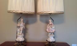 Two antique porcalain lamps, early 1940's.&nbsp; Excellent condition, no damage!
