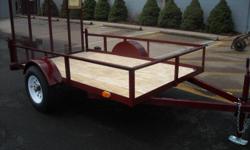 5 X 8'2" Landscape Trailer
Can be used for 4 wheelers, lawnmowers and equipment.
2000# Axle
1500# Payload Capacity
Nice Big 13" 6 Ply Tires
4 Tie Rings in Floor
Fenders with backs
Nice Strong Mesh Gate!
Safety Chains
2" Coupler
Sidelights and lights
New