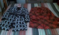Size 18/20. Blue jacket is belted. Plaid jacket has snap closure.