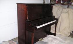 This beautiful mahogany upright piano is refinished professionally by Allen's Pianos. The action is reconditioned. This piano has an excellent soundboard and is guaranteed to hold tune normally. The touch and sound is great. This price includes the