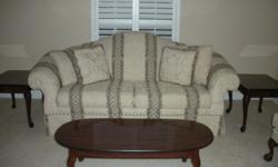 Beautiful like new Sofa, Loveseat, Wing back chair, 2 end tables, 1 coffee table, 1 sofa table. All in excellent condition. Smoke free home. Cash only!