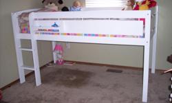 Childs loft bed with playhouse curtain for under area. Less than one year old. Very good condition. Slso have a trundle frame with mattress, Trundle frame is height adjustable.. Call for faster reply Brendan 573-552-1161