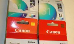 4 Boxes Of Canon PIXMA 31 Color CL-31 ink cartridges ChromaLife 100 !
2 Are Still Sealed In The Boxes & 2 Were Opened Only To Check The Ink Levels~Still Full !!
Expiration Dates Unknown, Date Code Are 6F11H28, 6F11515, 7F12J14 & 6F11E15
760-218-6622