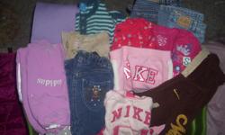 I have 6 totes full of girls clothing sizes 0-2T along with a car seat and base and many extra included such as: crib sets, shoes, boots, winter jacket from Baby Gap a hat and mittens set , diaper bag and much more. The clothing has some small stains but