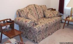Love Seat, floral&nbsp; $150, in room that was hardly used.&nbsp; Wing back chair to match&nbsp; $125.&nbsp; Not cheap furniture.&nbsp; Breaking down an estate.&nbsp;&nbsp;
Book case, $35&nbsp;&nbsp;&nbsp;&nbsp;&nbsp;&nbsp; Ethan Allen coffee and