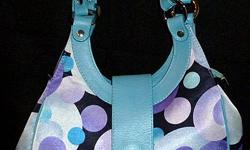 Luichiny Satin Style Multi Colored Purse - circled print with light blue trim. It doesn't say it's leather or vinyl. So it might be leather. Has a cell phone pocket & keychain latch inside. Very unique! EXCELLENT condition! Med-large size.
PayPal or