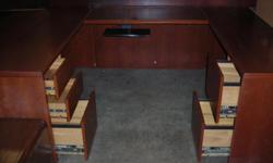U shaped desk with keyboard tray and 5 drawers