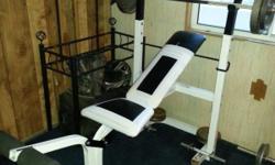 Made of Tubular construction. Extremely sturdy. 180lbs of weights. New weight bar. Curl bar included. Incline bar included. 2 barbells included. 4 foam roller pads on leg lift in perfect condition- No Cracks. Always been kept indoors.