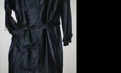 A Large Man's/Full Length/Black Leather/Dress Coat.
It is like new, only worn twice, size 2XL
It is single breasted, has belted cuffs, a long rider split and a zip out cold weather liner.
There is one inside pocket that is very deep and it has an extra