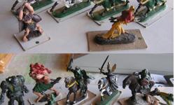 MIDIEVAL CAST IRON FIGURES knights horses men
Pre-Owned
Painted
13 figures
They have been painted and glued to little pieces of cardboard so they do not fall over. There is also an action figure in the set, and all of them are in great shape and ready to