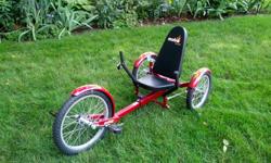 New recumbent tricycle for youngster or adult; will handle weight up to 250 pounds and height of 6 foot.