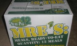 TWO CASES of MREs (24 MEALS), just like the U.S. military uses for field rations to our troops in combat. Each case contains 12 complete meals. Each meal is individually vacuum wrapped, and contains an entree, snack, chiclets, coffee, sugar, creamer,