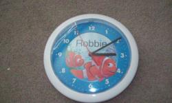 BATTERY OPERATED NEMO WALL CLOCK - DOES HAVE THE NAME ROBBIE ON IT.
CLOCK HAND NEEDS REPAIR - $5
GREAT FOR A CHILD'S ROOM ESPECIALLY WHEN THEY ARE STARTING TO TELL TIME.
LOCATED 5 MINUTES WEST OF DORNEY PARK, ALLENTOWN, PA. 18106