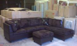 New never used Model Home furniture clearance sofa chaise lounge and ottoman brown and chocolate leather was $999 now $400 call for directions to clearance center. 318-222-7575