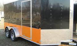 Features include:
7' X 14' - w/the new "sleek" look
Beautiful silver trailer w/ 24" anadized chrome
"V" nose front with vertical atp trim and lower 24" front stone guard
Barnett door with rv style latch and no show hinges
Tandem 3500# 4" drop axles with