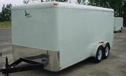 Features include:
24" front stone guard
Tandem 3500# 4" drop axles with electric brakes on all 4 wheels
15" White spoke wheels & tires
3/8" plywood walls - 3/4" plywood floor
Spring assisted rear ramp door
32" side door
Bargman 7 way electrical connector