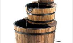 NEW IN THE BOX;'APPLE BARREL FOUNTAIN
Sparkling waterfalls cascade from spout to spout down the faces of three stacked bushel baskets. This generously sized fountain with genuine wood trim adds bountiful rustic flair to your outdoor surroundings!
Weight
