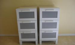 2 NEW NIGHT STANDS White Foil finish with grey insets in drawers. Dimentions 16:W x 16: D x 31 3/4 " H .Originally $69.00 ea will sell for $40 ea. Please call 425 829-2489