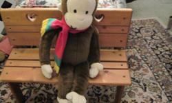 *~* CURIOUS GEORGE NICE SIZE STUFFED ANIMAL....Copyright HMCO. Designed and manufactured exclusively for Macy's and The Bon Marche. Hat and scarf are polar fleece and very cute..... Curious George embroidered on hat and there is a green pom pom on top of