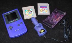 Nintendo Gameboy Color System - Purple (Grape)
Car adapter with battery pack
Super Mario Land
Super Mario Land 2 - 6 Golden Coins
This item works and is in excellent condition.