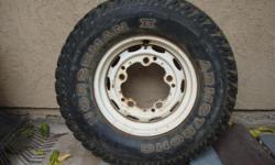 Just back from BAJA.&nbsp; Two 9 x 15 LT Off Road Tires&nbsp; mounted on 5&nbsp; hole VW Rims.
&nbsp; These tires are studded for extra grip in rocky terrain.
Probably 66- 75% of original tread remaining.&nbsp;
These tires are rated tubeless but I have