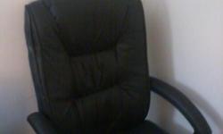 i have a black leather type office chair it is in good. condtion it does not move up and down no more for some reason and has a few small paint stains which could prolly be washed off.&nbsp; 561-6883775
