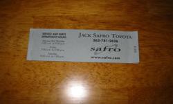 Oil change coupons for Jack Safro Toyota. Have 7 available--will sell for $15 each or $70 for all 7. No expiration. Vehicle must be a Toyota. This is quite a deal considering oil changes go for $30-$35 apiece!!!!